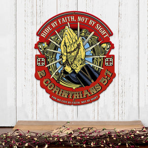 Biker Metal Wall Art, Ride By Faith Not By Sight Custom Metal Sign